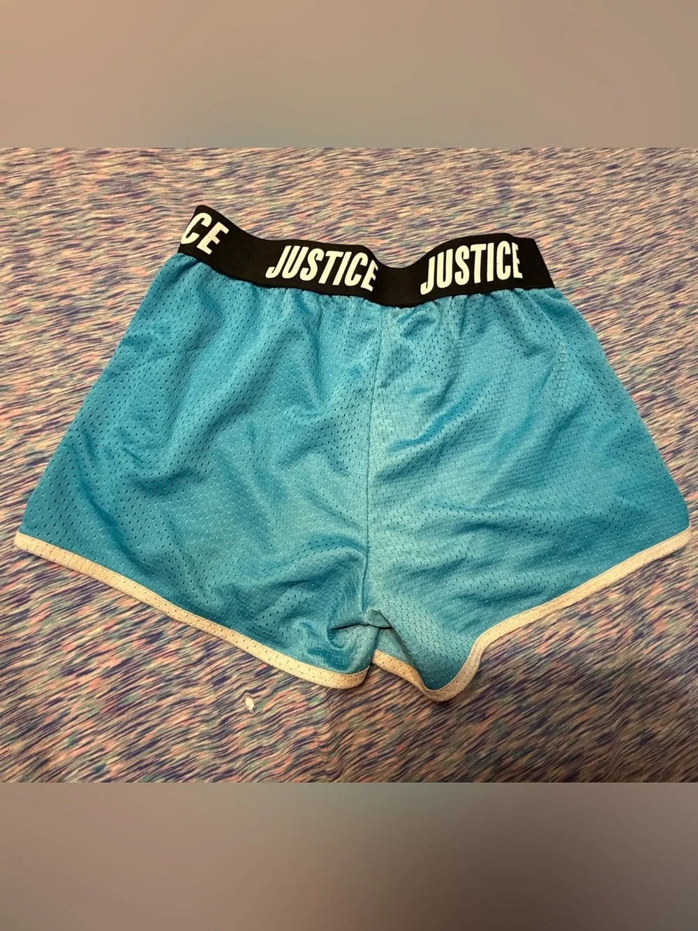 Justice Teal Athletic Mesh Shorts with Black Logo Waistband